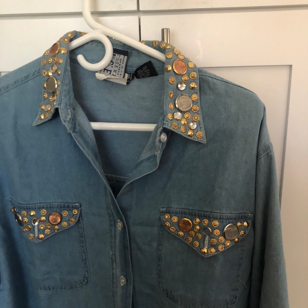 Vintage Coin studded denim shirt